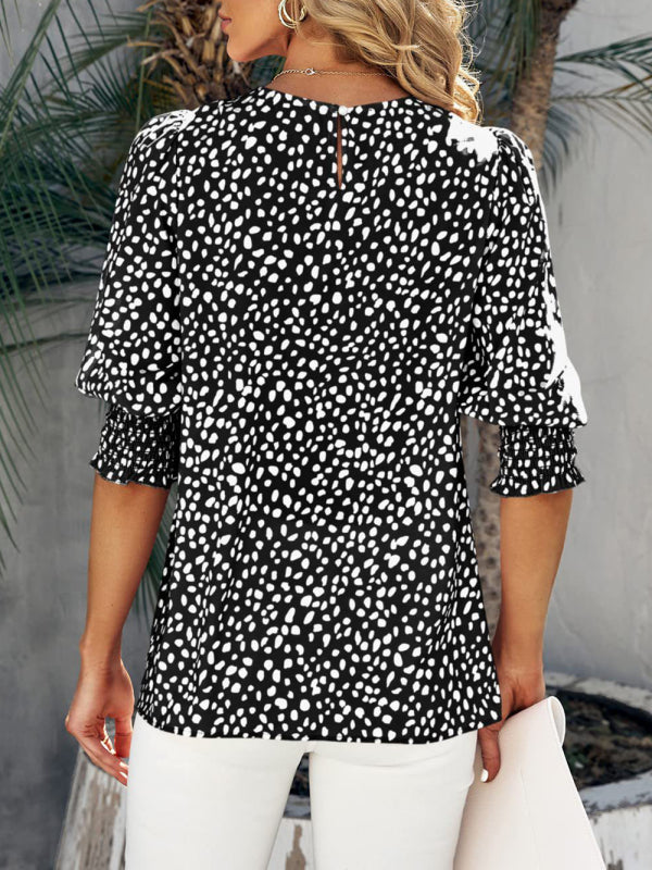 Levoire | Nouveaux blouses en chiffon imprimées à col rond à manches courtes lâches