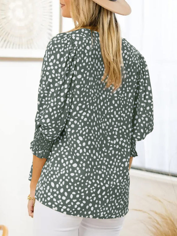 Levoire | Nouveaux blouses en chiffon imprimées à col rond à manches courtes lâches