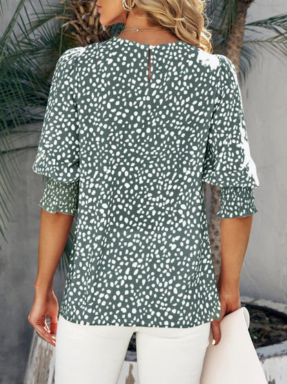 Levoire | Nouveaux blouses en chiffon imprimées à col rond à manches courtes lâches