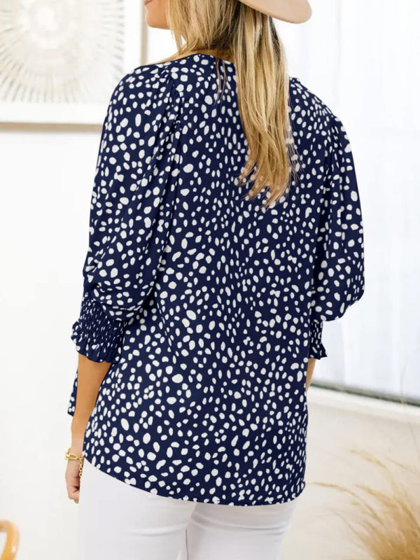 Levoire | Nouveaux blouses en chiffon imprimées à col rond à manches courtes lâches
