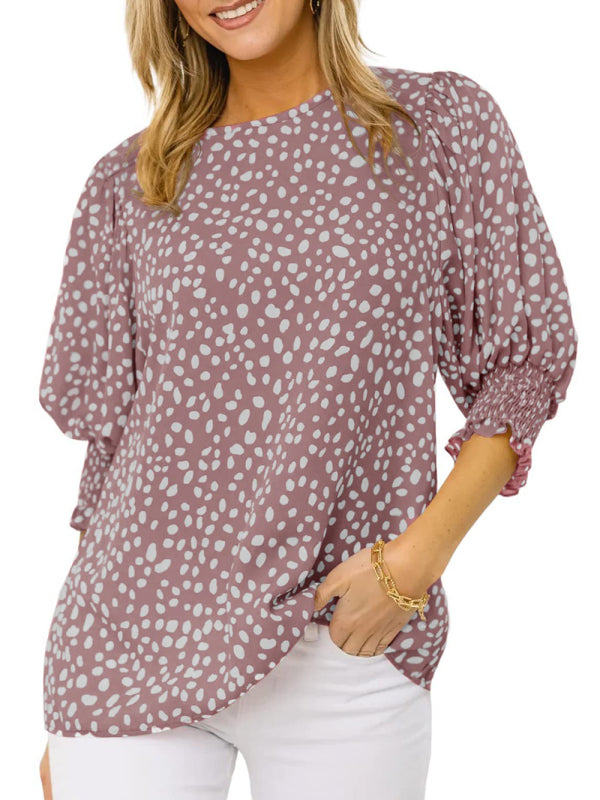 Levoire | Nouveaux blouses en chiffon imprimées à col rond à manches courtes lâches