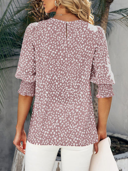 Levoire | Nouveaux blouses en chiffon imprimées à col rond à manches courtes lâches