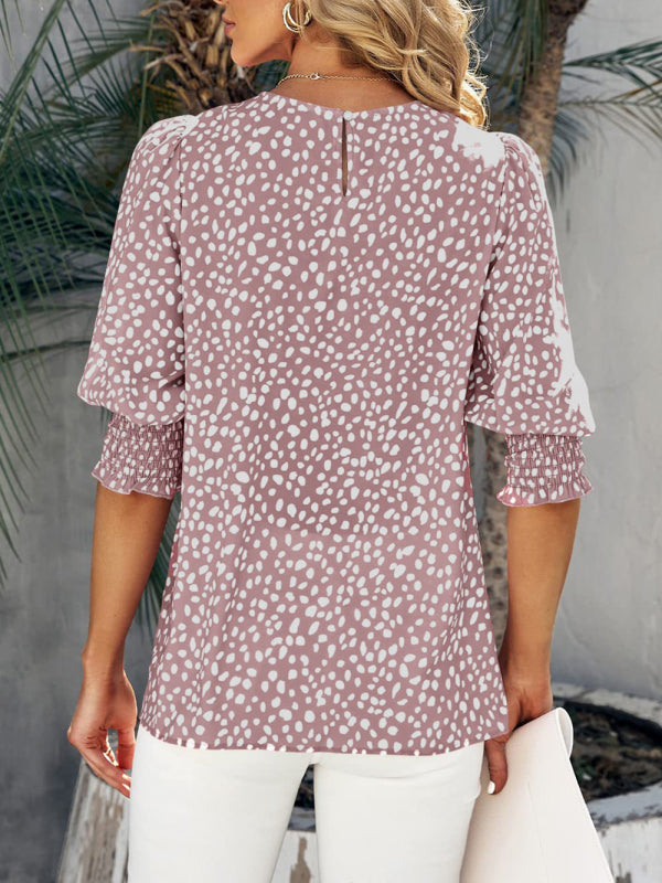 Levoire | Nouveaux blouses en chiffon imprimées à col rond à manches courtes lâches