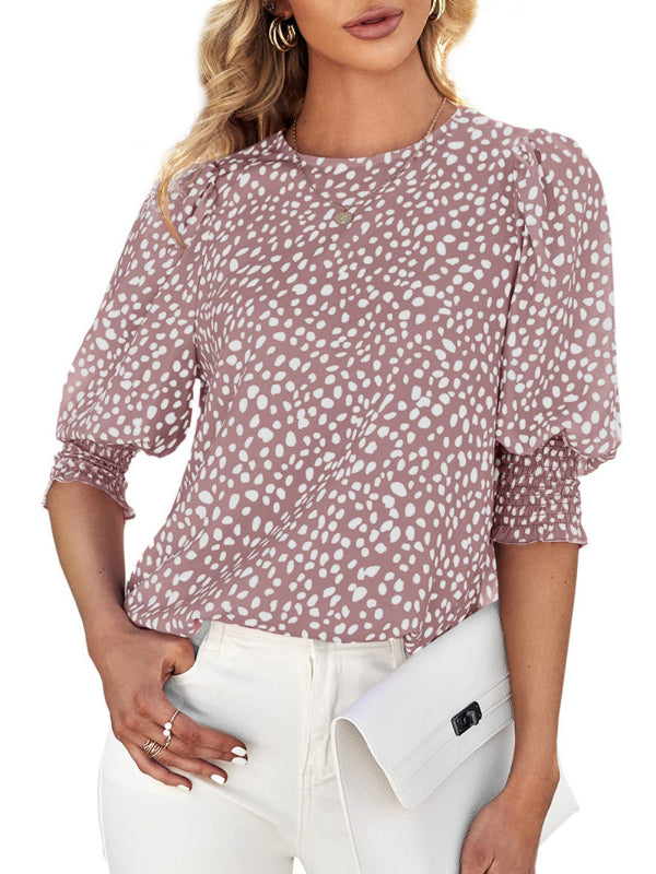 Levoire | Nouveaux blouses en chiffon imprimées à col rond à manches courtes lâches
