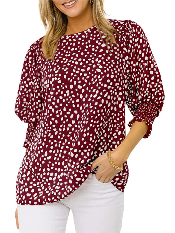 Levoire | Nouveaux blouses en chiffon imprimées à col rond à manches courtes lâches