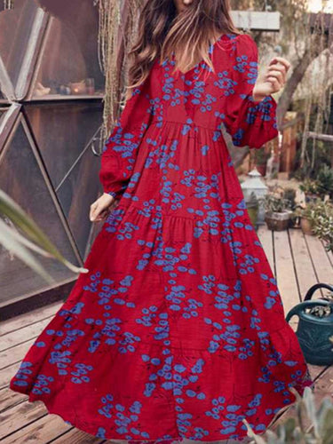 Levoire | Robe maxi en coton imprimé boho oversized à panneaux froncés