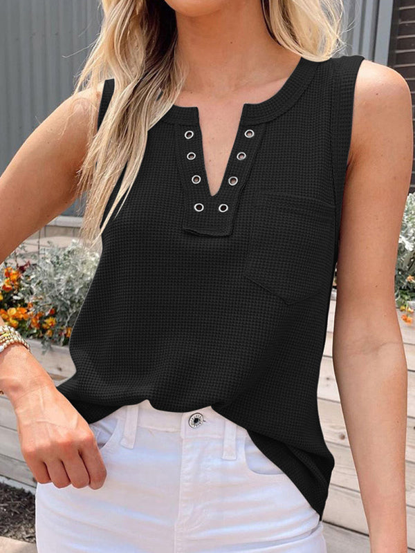 Levoire | Nouveau débardeur uni à col en V pour dames Noir