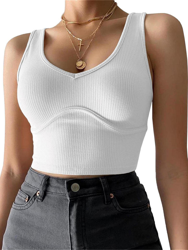 Levoire | Femme V-cou Couture Stretch Uni Tricot Top Blanc