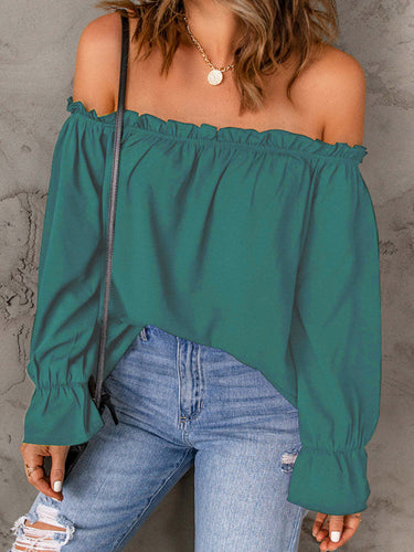 Levoire | V-neck chiffon knit solid color pullover sexy strapless top