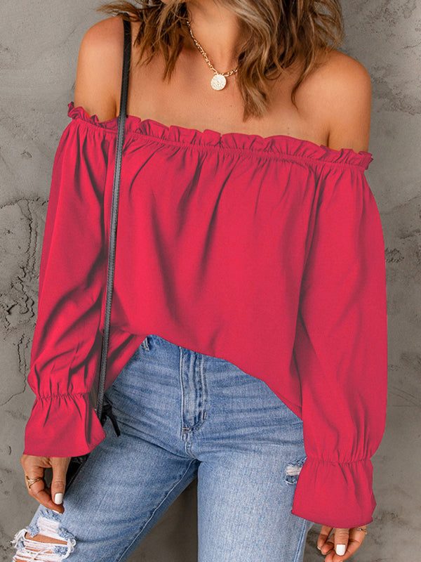 Levoire | V-neck chiffon knit solid color pullover sexy strapless top