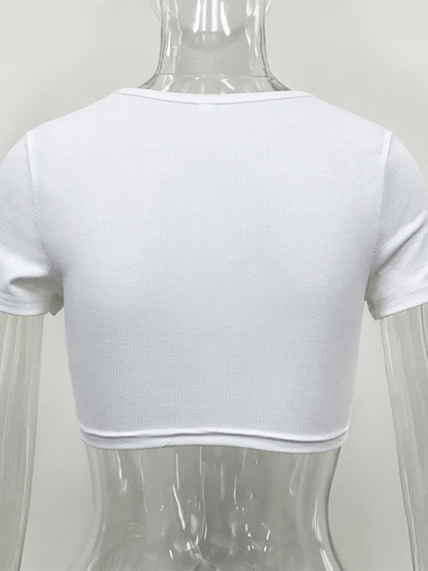 Levoire | Femme Pit Bar Exposé Nombril Court Découpe Col Rond Manches Courtes T-shirt
