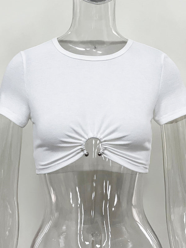 Levoire | Femme Pit Bar Exposé Nombril Court Découpe Col Rond Manches Courtes T-shirt