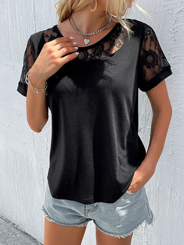 Levoire | Femme Décolleté Broderie T-shirt Court à Manches