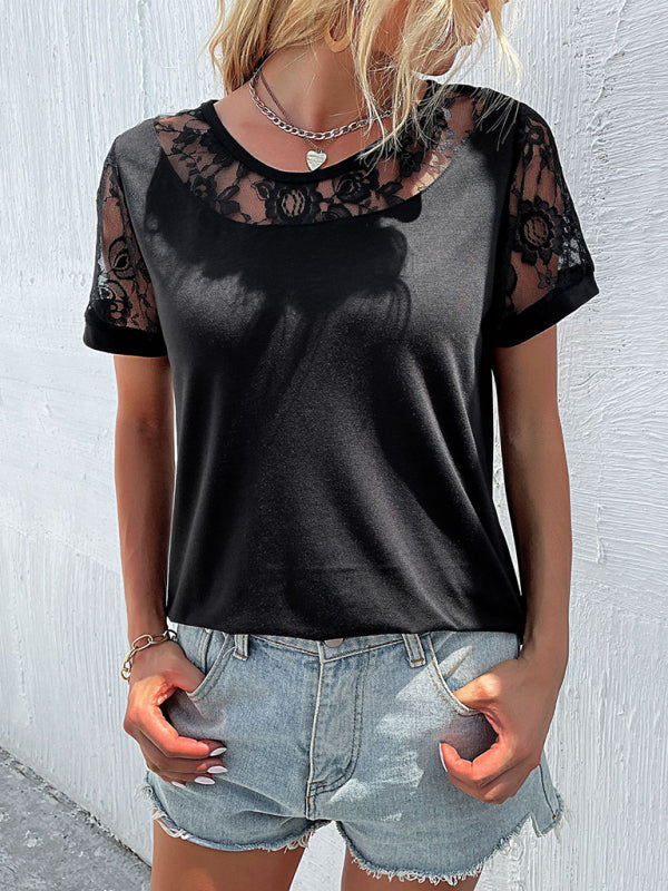 Levoire | Femme Décolleté Broderie T-shirt Court à Manches