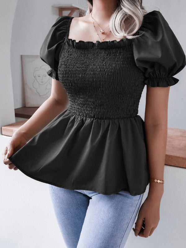 Levoire | Femmes Unicolore Ballon Manches Volant Chiffon Chemisier Top