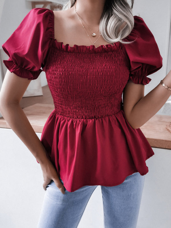 Levoire | Femmes Unicolore Ballon Manches Volant Chiffon Chemisier Top