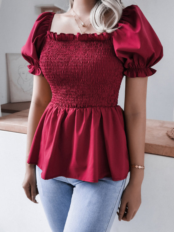 Levoire | Femmes Unicolore Ballon Manches Volant Chiffon Chemisier Top