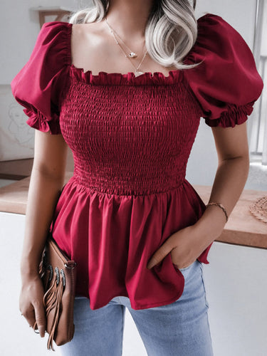 Levoire | Femmes Unicolore Ballon Manches Volant Chiffon Chemisier Top