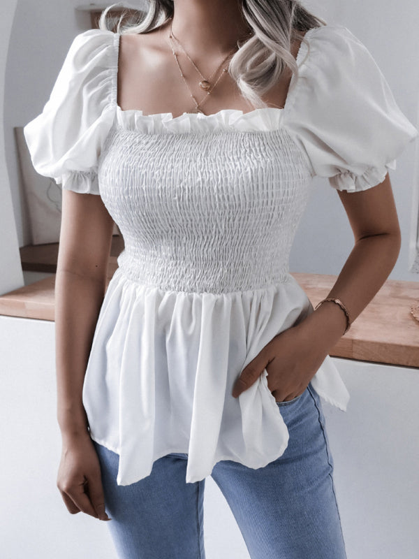 Levoire | Femmes Unicolore Ballon Manches Volant Chiffon Chemisier Top