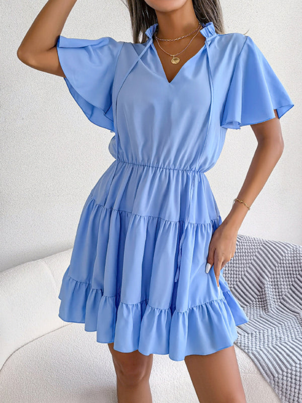 Levoire | Femmes Robe A-Ligne à Volants Unicolore Lotus
