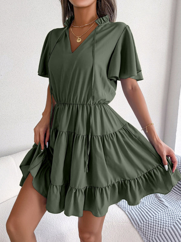 Levoire | Femmes Robe A-Ligne à Volants Unicolore Lotus
