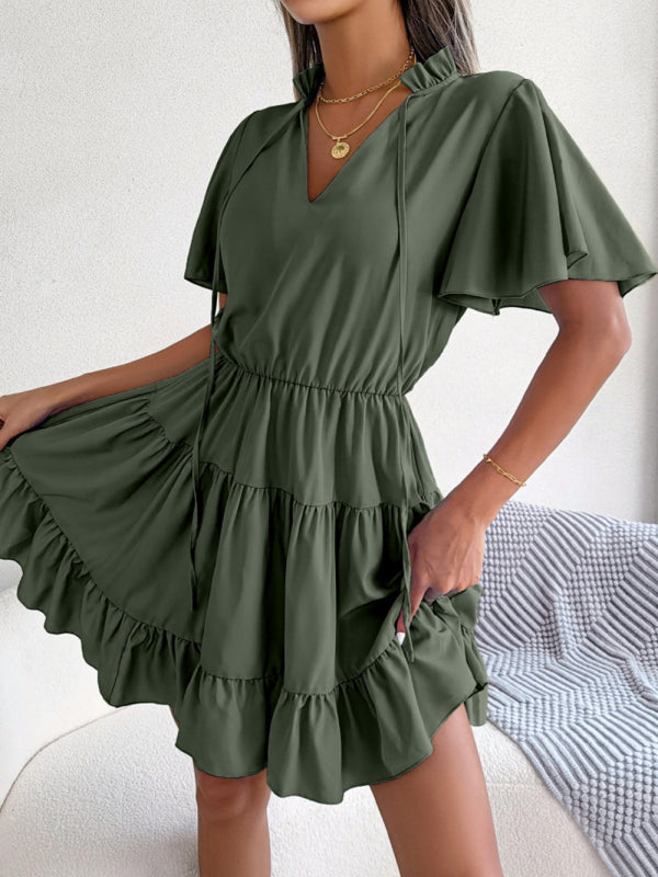 Levoire | Femmes Robe A-Ligne à Volants Unicolore Lotus