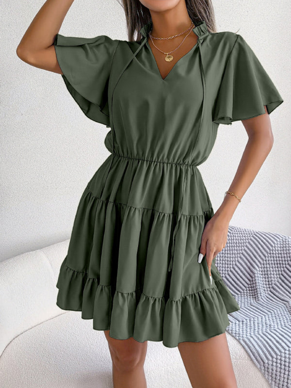 Levoire | Femmes Robe A-Ligne à Volants Unicolore Lotus Vert