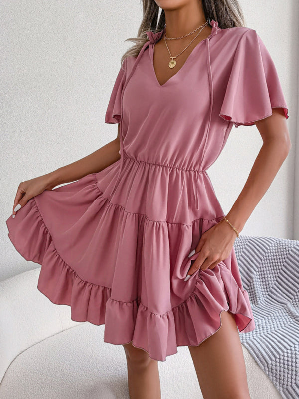 Levoire | Femmes Robe A-Ligne à Volants Unicolore Lotus