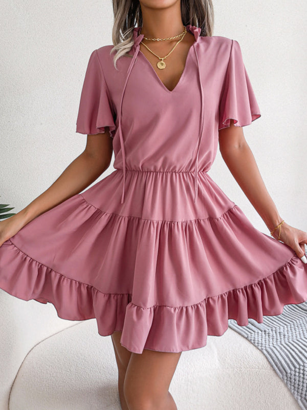 Levoire | Femmes Robe A-Ligne à Volants Unicolore Lotus