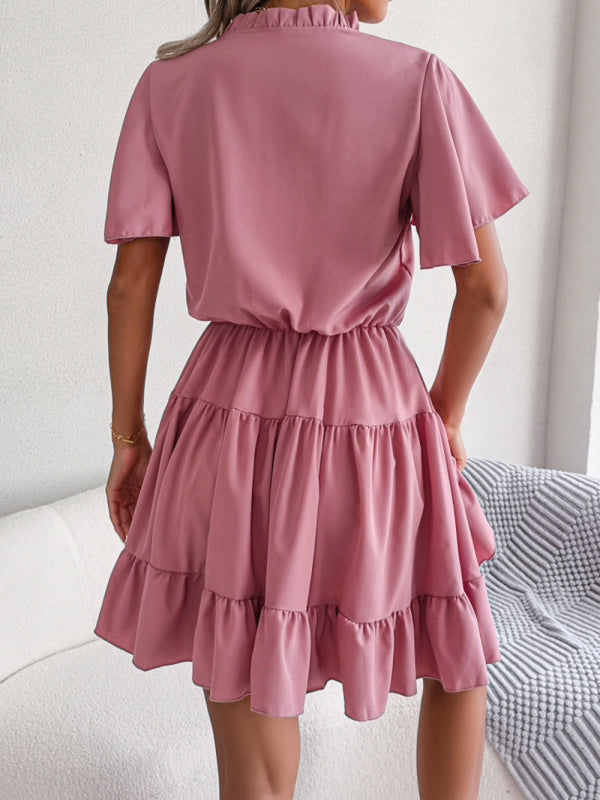 Levoire | Femmes Robe A-Ligne à Volants Unicolore Lotus