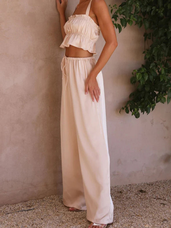 Levoire | Printemps et été vêtements pour femmes, bretelles spaghetti à col unique, pantalons amples, tenue tendance