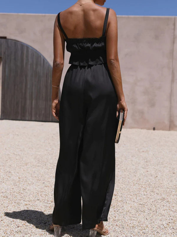 Levoire | Printemps et été vêtements pour femmes, bretelles spaghetti à col unique, pantalons amples, tenue tendance