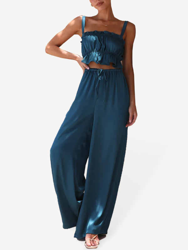 Levoire | Printemps et été vêtements pour femmes, bretelles spaghetti à col unique, pantalons amples, tenue tendance Champlain Väri