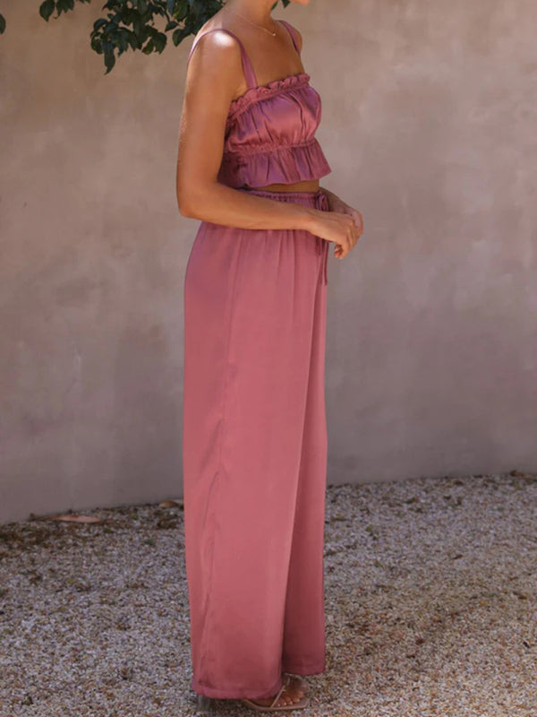 Levoire | Printemps et été vêtements pour femmes, bretelles spaghetti à col unique, pantalons amples, tenue tendance