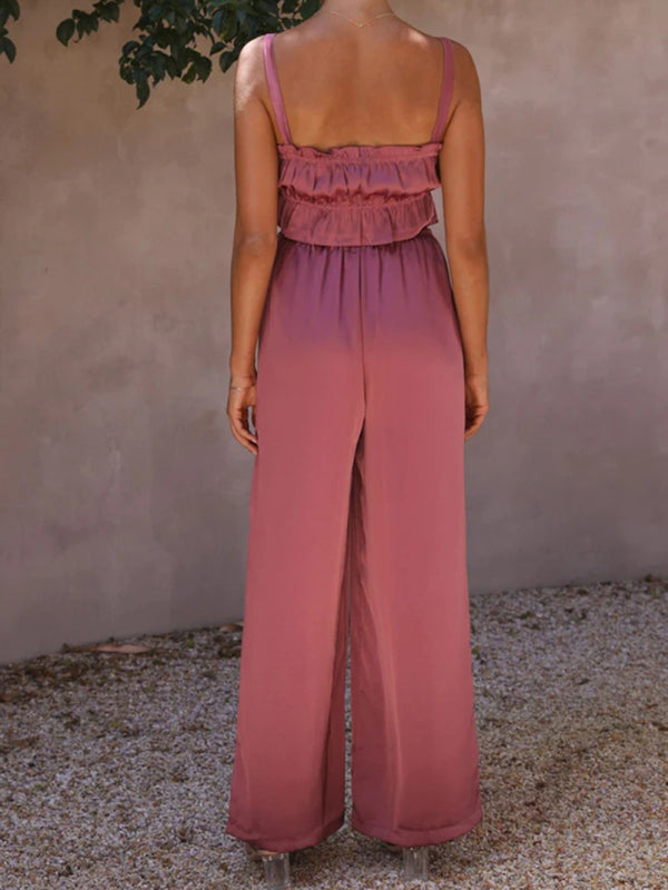 Levoire | Printemps et été vêtements pour femmes, bretelles spaghetti à col unique, pantalons amples, tenue tendance