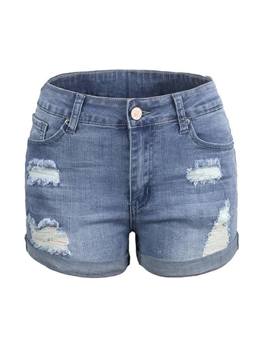 Levoire | Dame Stretch Mi-hauts Shorts en Denim avec des trous