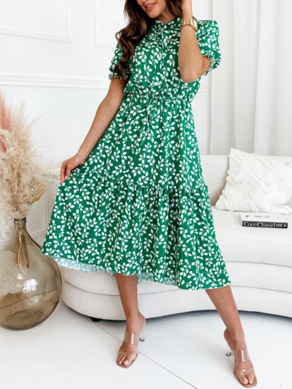 Levoire | Femme Nouveau Manches Courtes Imprimé Robe Taille Vert