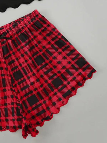 Levoire | Femme Brief HONEY Imprimé Spaghetti-top + Short Imprimé à Carreaux Ensemble de Maison