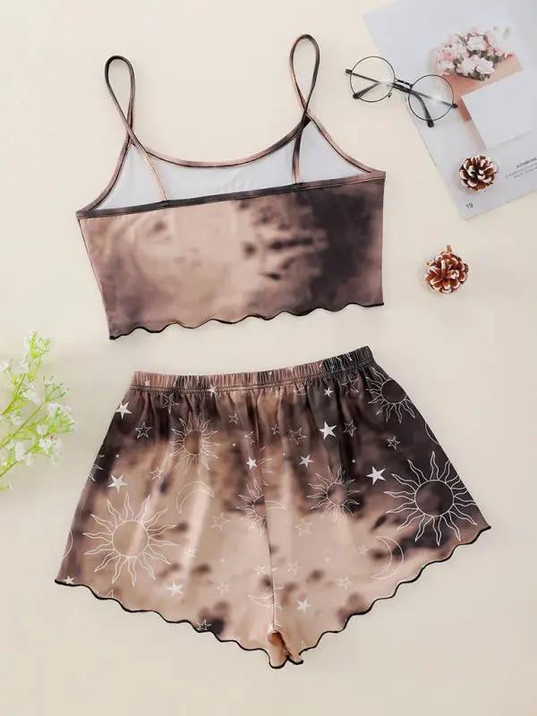 Levoire | Femme Tie-Dye Xingyue Imprimé Spaghetti-Tops + Shorts Ensemble D'Habillage à Domicile