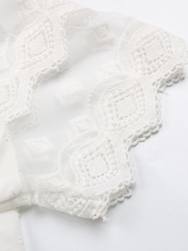 Levoire | Femme Tissé Col Ronde Épingle Broderie T-shirt à Manches Courtes