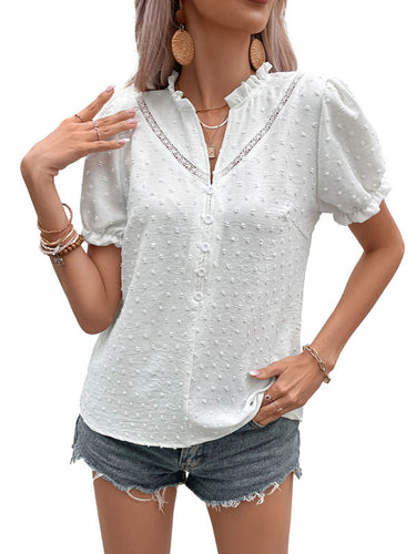 Levoire | Femme Tissé Jacquard À Manches Courtes Blouse Pointe