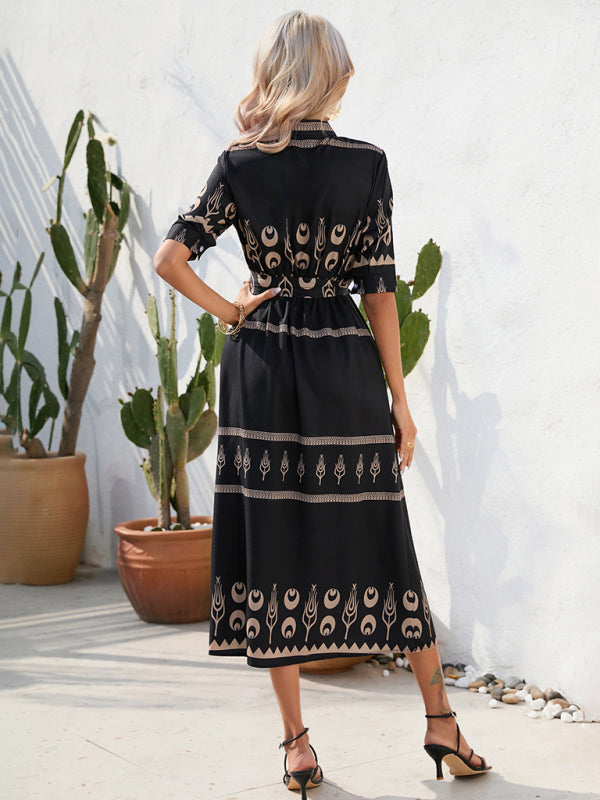 Levoire | Femme Ethno Imprimé Mi-Long Robe Midi
