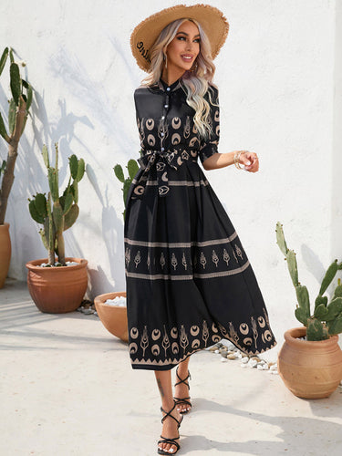 Levoire | Femme Ethno Imprimé Mi-Long Robe Midi