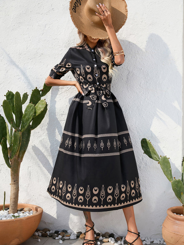 Levoire | Femme Ethno Imprimé Mi-Long Robe Midi