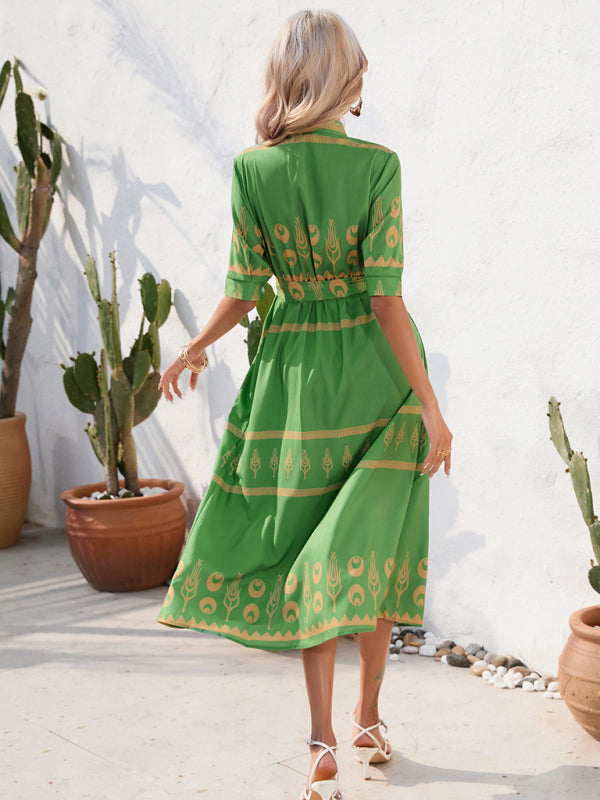 Levoire | Femme Ethno Imprimé Mi-Long Robe Midi