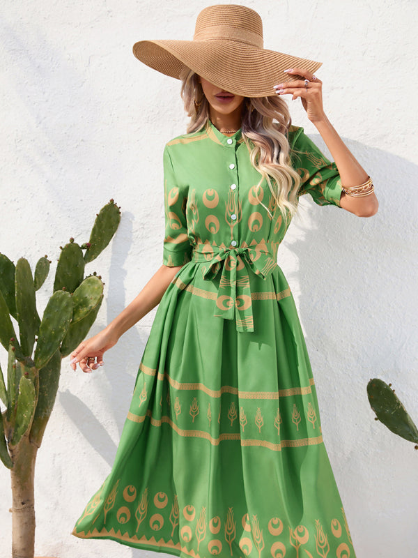 Levoire | Femme Ethno Imprimé Mi-Long Robe Midi
