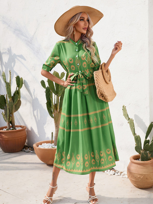 Levoire | Femme Ethno Imprimé Mi-Long Robe Midi