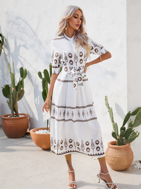 Levoire | Femme Ethno Imprimé Mi-Long Robe Midi