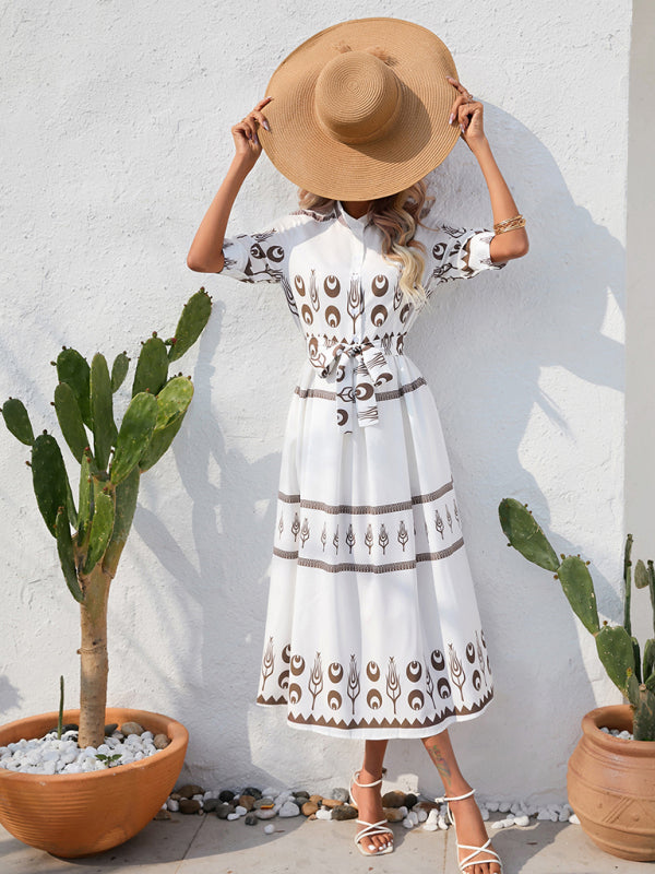 Levoire | Femme Ethno Imprimé Mi-Long Robe Midi