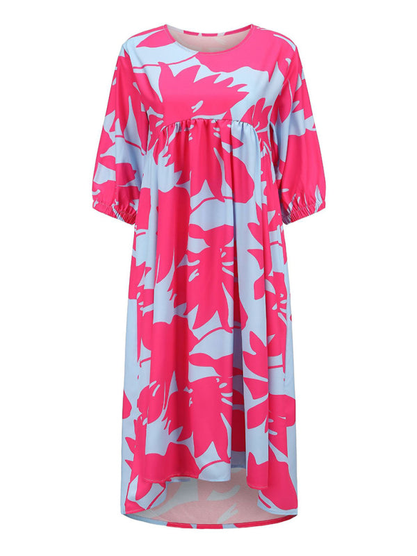 Levoire | Femmes tissée loose col rond robe imprimée